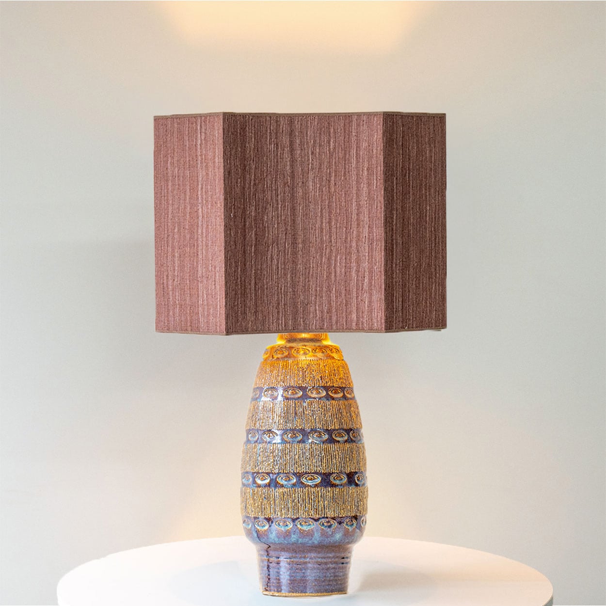 Ceramic Textured Lamp by Soholm, Custom Dusty Pink Lampshade by R. Houben