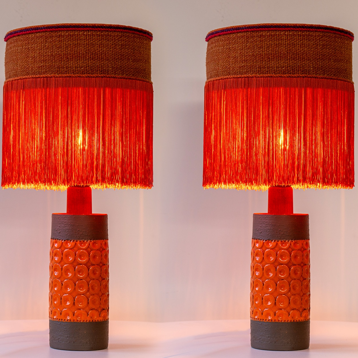 1 of the 2 Bitossi Orange Brown Ceramic Table Lamps, Orange Shade by R. Houben