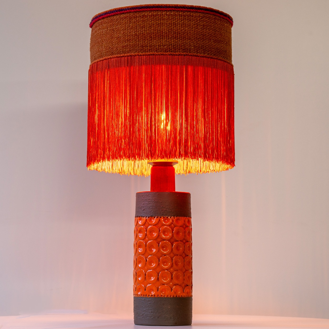 1 of the 2 Bitossi Orange Brown Ceramic Table Lamps, Orange Shade by R. Houben