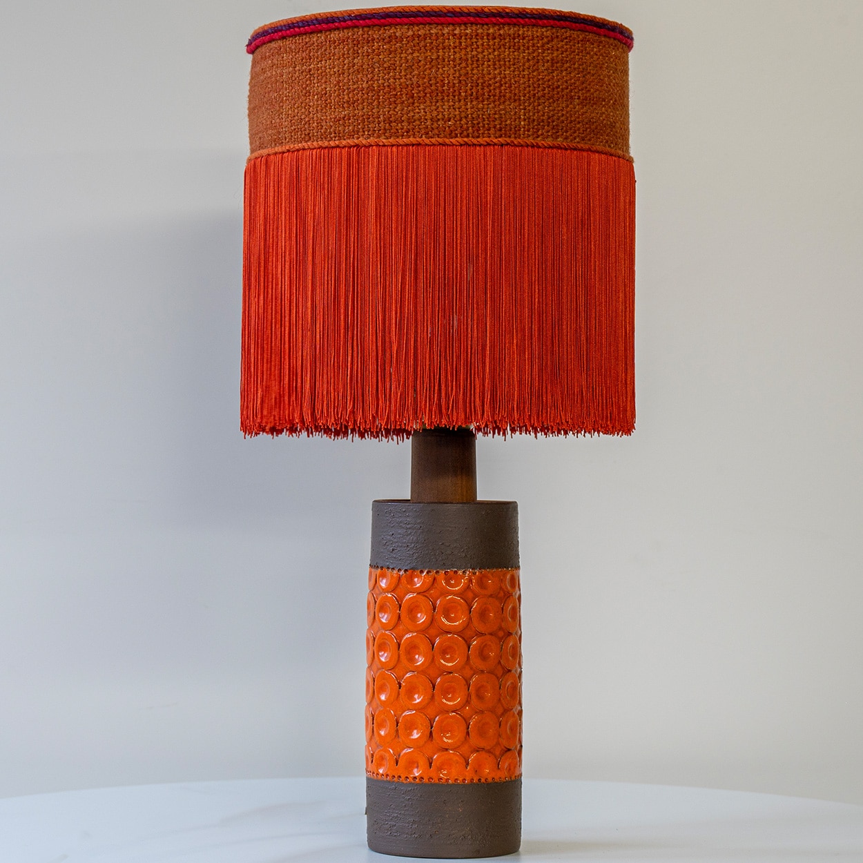 1of the 5 Orange Red Glazed Ceramic Floor Table Lamps, Custom Shade by R. Houben