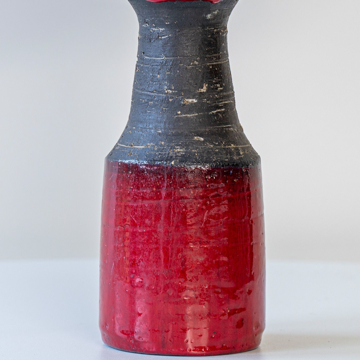 Red Black Ceramic Table Lamp, Custom Orange Lampshade by R. Houben
