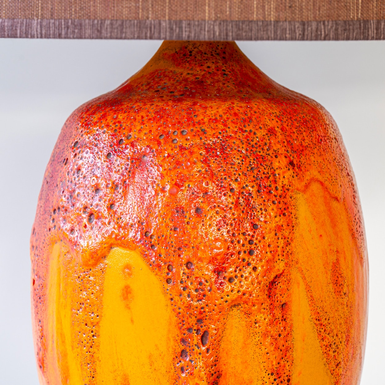 Orange Red Vulcanic Glazed Ceramic Floor Lamp, Brown Lampshade by R. Houben