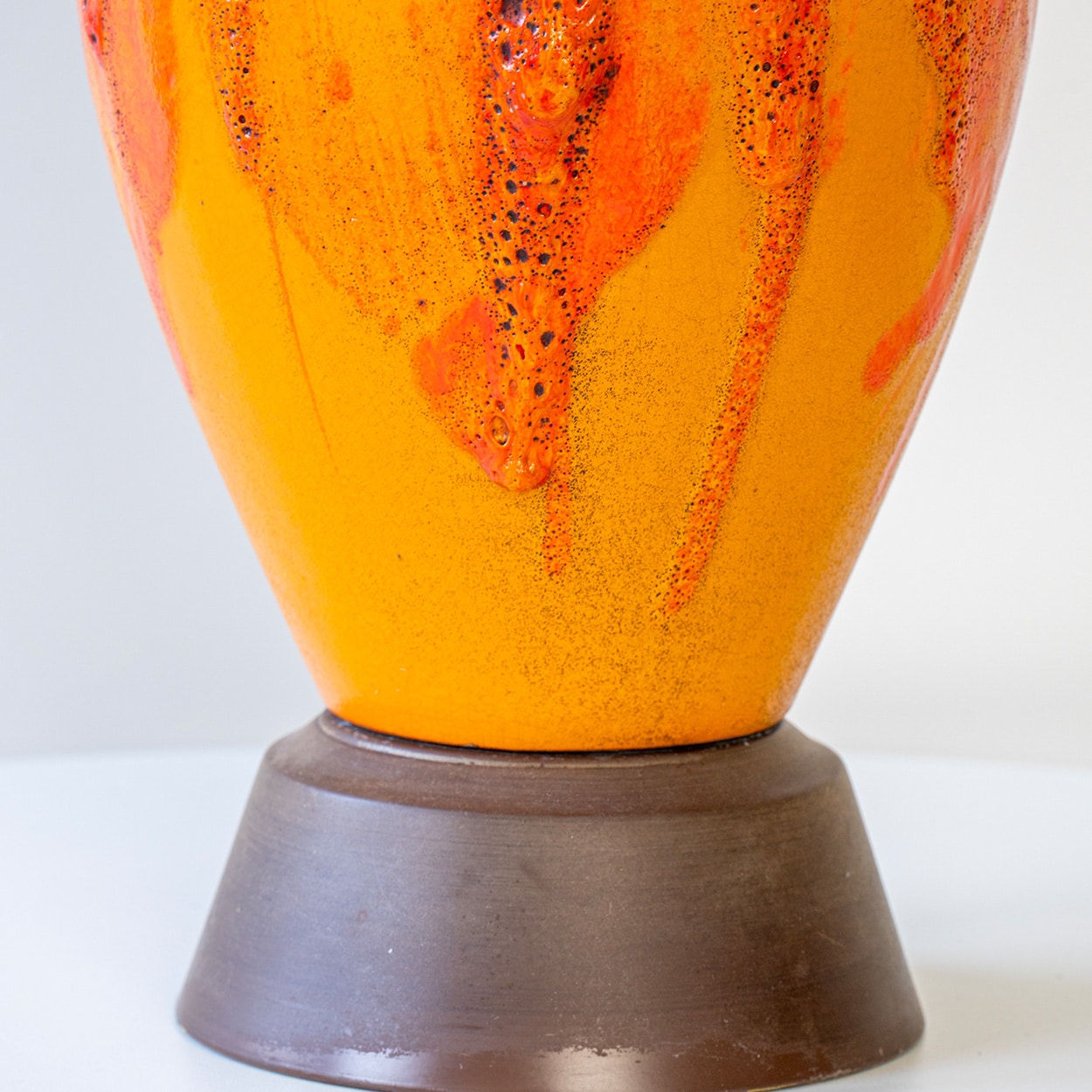 Orange Red Vulcanic Glazed Ceramic Floor Lamp, Brown Lampshade by R. Houben