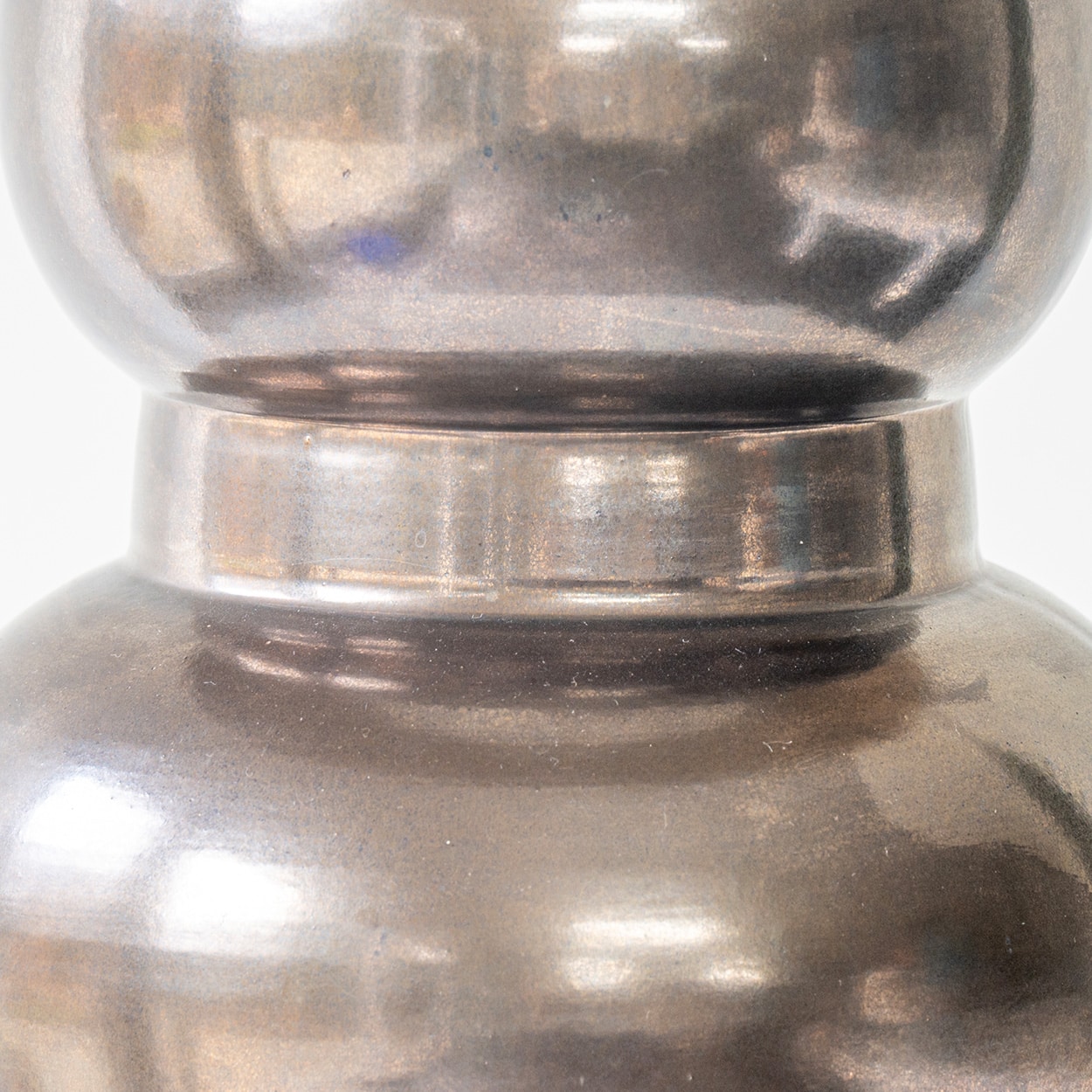 1 of the 2 Tiered Spherical Chrome Floor Lamps, Custom Made Shade by R. Houben