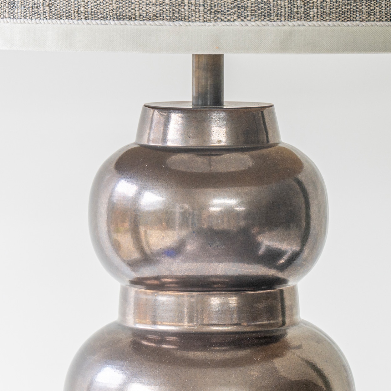1 of the 2 Tiered Spherical Chrome Floor Lamps, Custom Made Shade by R. Houben