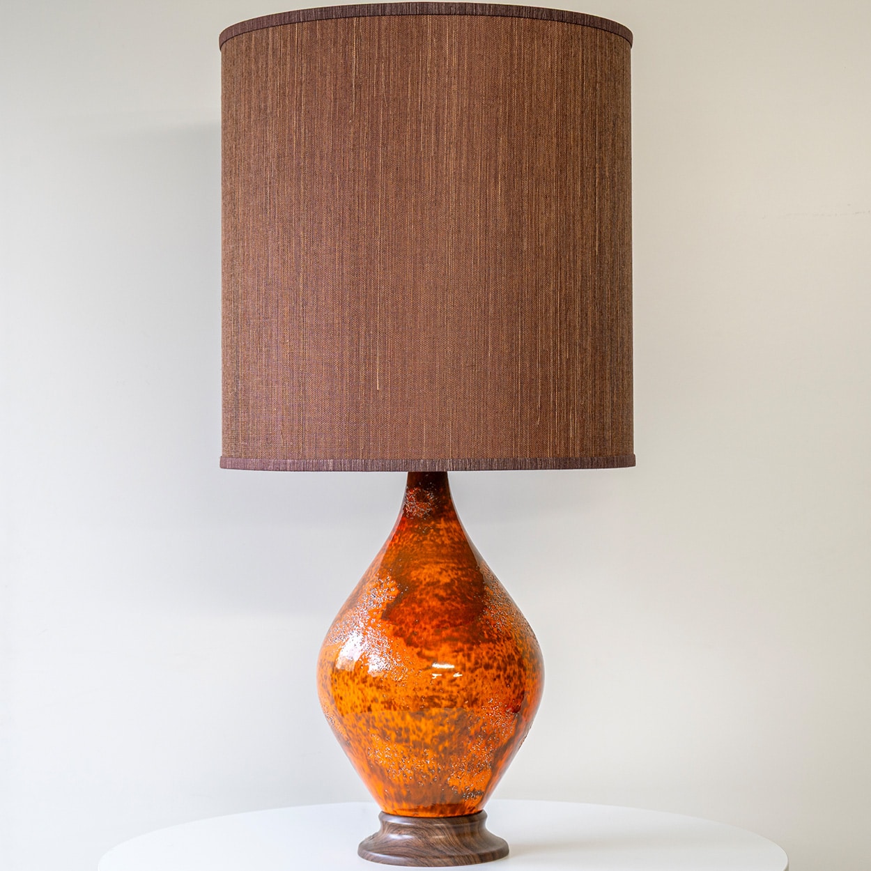 1of the 5 Orange Red Glazed Ceramic Floor Table Lamps, Custom Shade by R. Houben