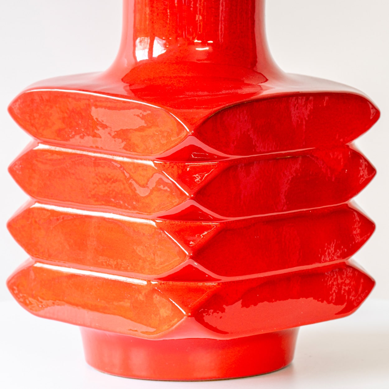 Orange Red Glazed Ceramic Table Lamp, Custom Made Lampshade by R. Houben