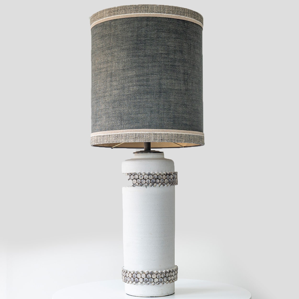 XL Ceramic Floor Lamp Glass Pebble Bands, Gray Custom Lampshade by R. Houben