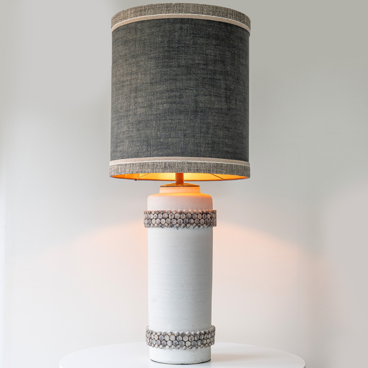 XL Ceramic Floor Lamp Glass Pebble Bands, Gray Custom Lampshade by R. Houben