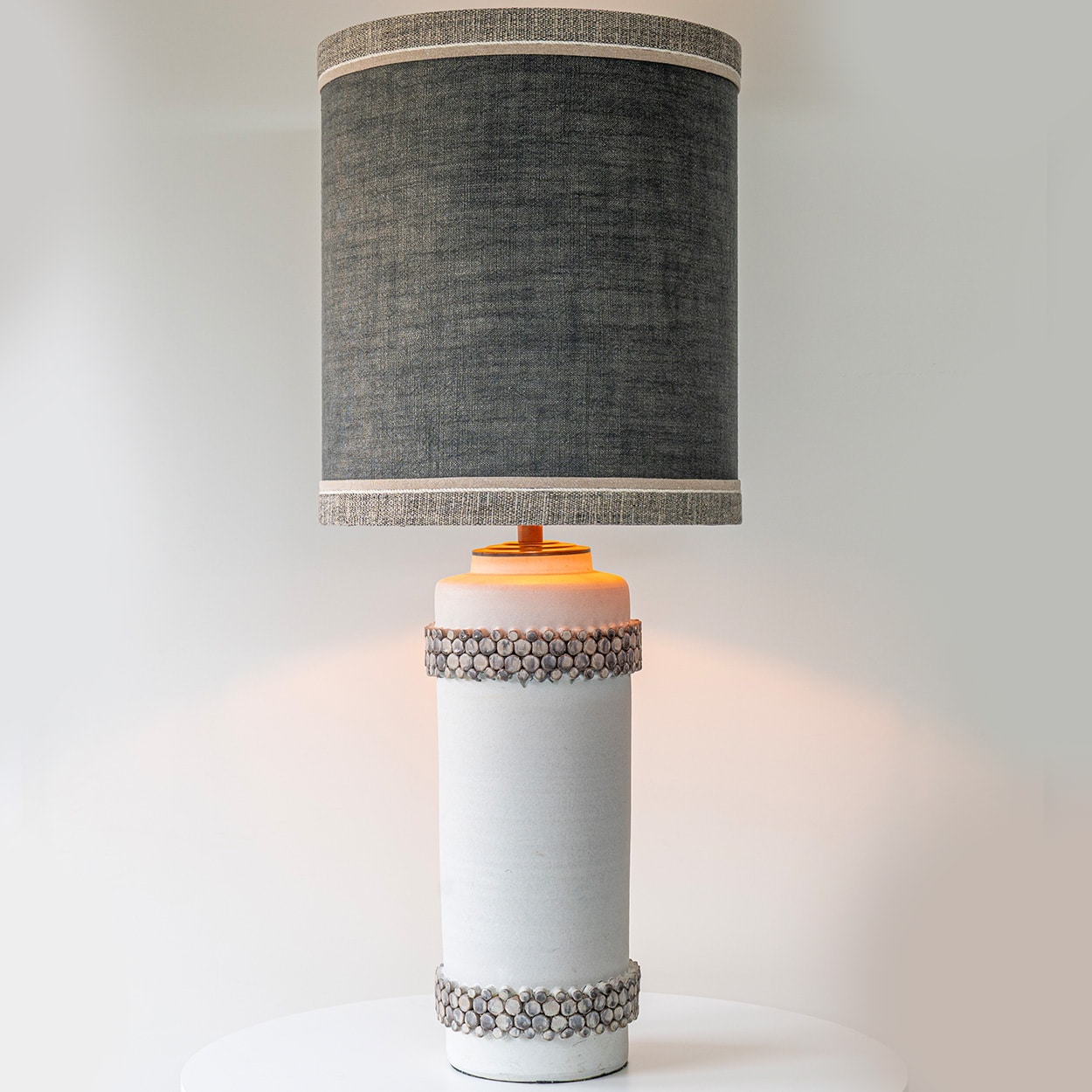 XL Ceramic Floor Lamp Glass Pebble Bands, Gray Custom Lampshade by R. Houben