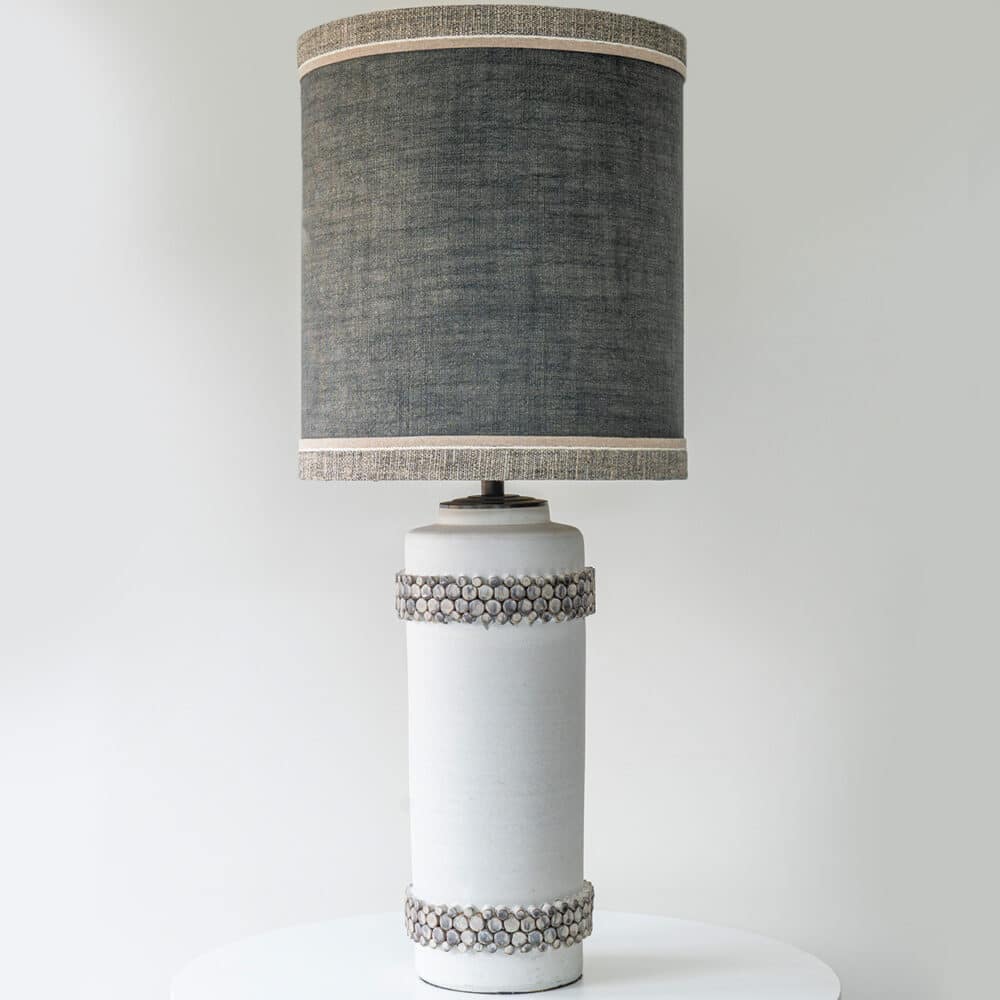XL Ceramic Floor Lamp Glass Pebble Bands, Gray Custom Lampshade by R. Houben