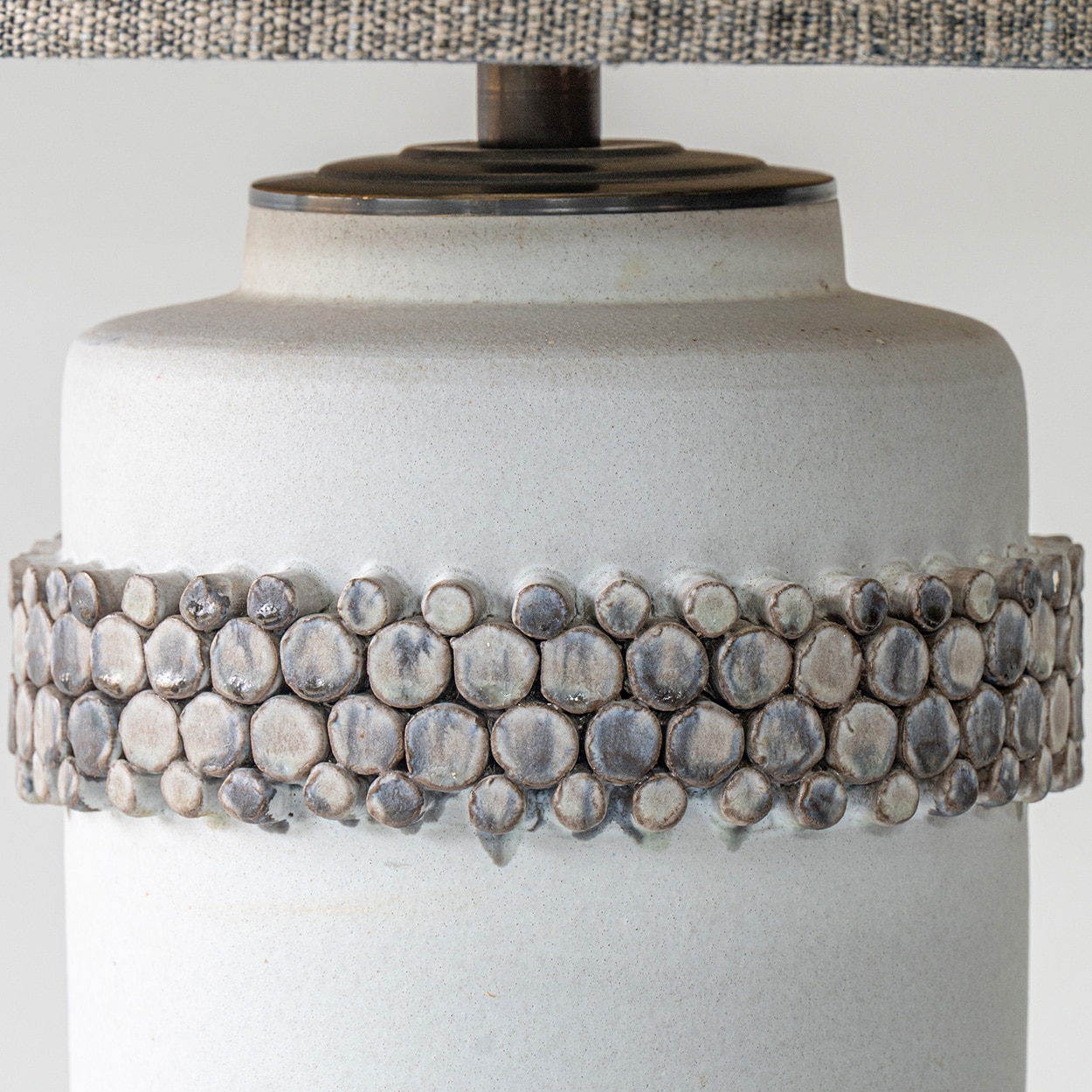 XL Ceramic Floor Lamp Glass Pebble Bands, Gray Custom Lampshade by R. Houben