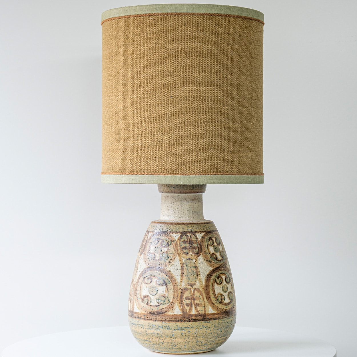 1 of the 3 Green Brown Ceramic Lamps with Custom Lampshades by R. Houben