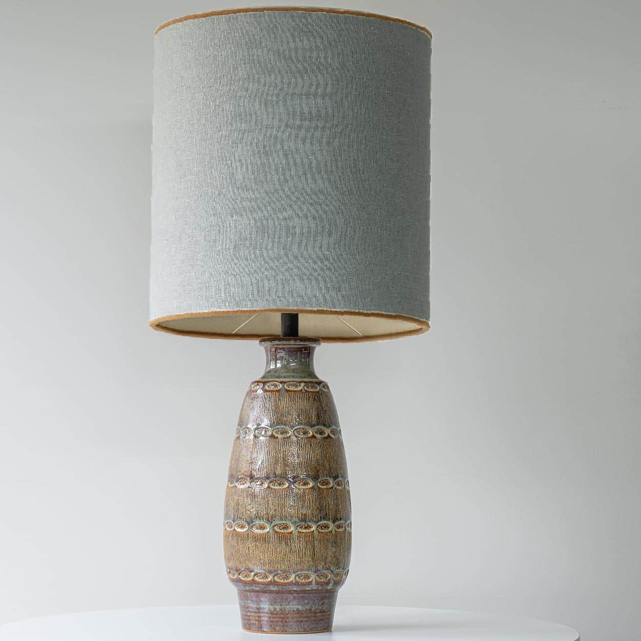 1 of the 2 Ceramic Table Lamps by Soholm, Silk Lampshade, Denmark 1960s