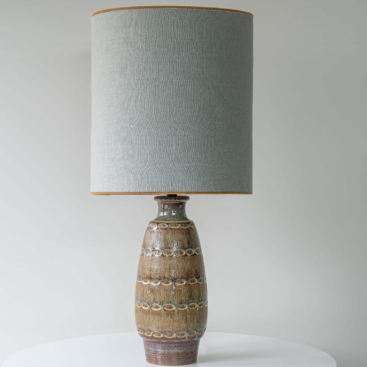 1 of the 2 Ceramic Table Lamps by Soholm, Silk Lampshade, Denmark 1960s