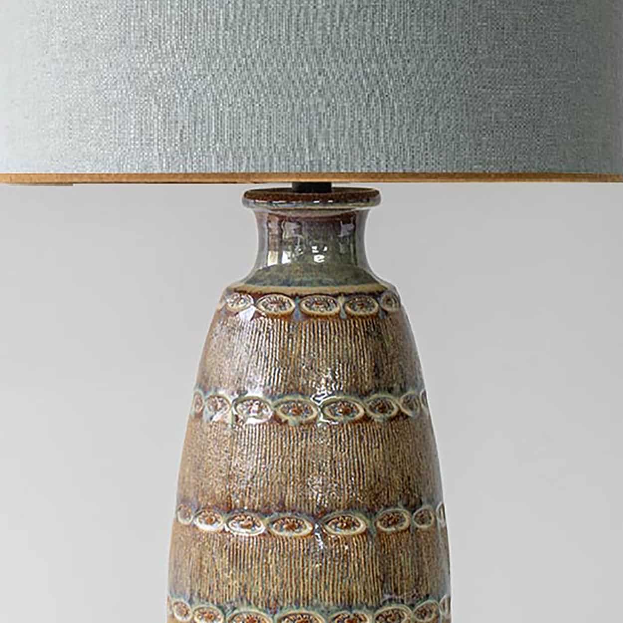 1 of the 2 Ceramic Table Lamps by Soholm, Silk Lampshade, Denmark 1960s