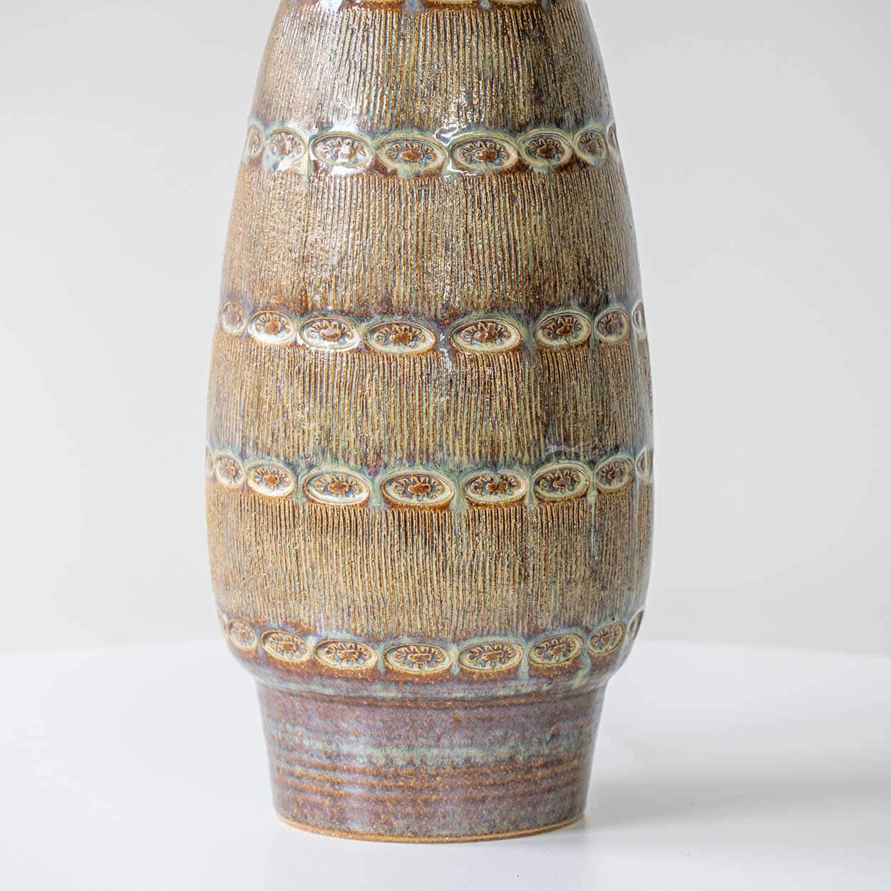 1 of the 2 Ceramic Table Lamps by Soholm, Silk Lampshade, Denmark 1960s