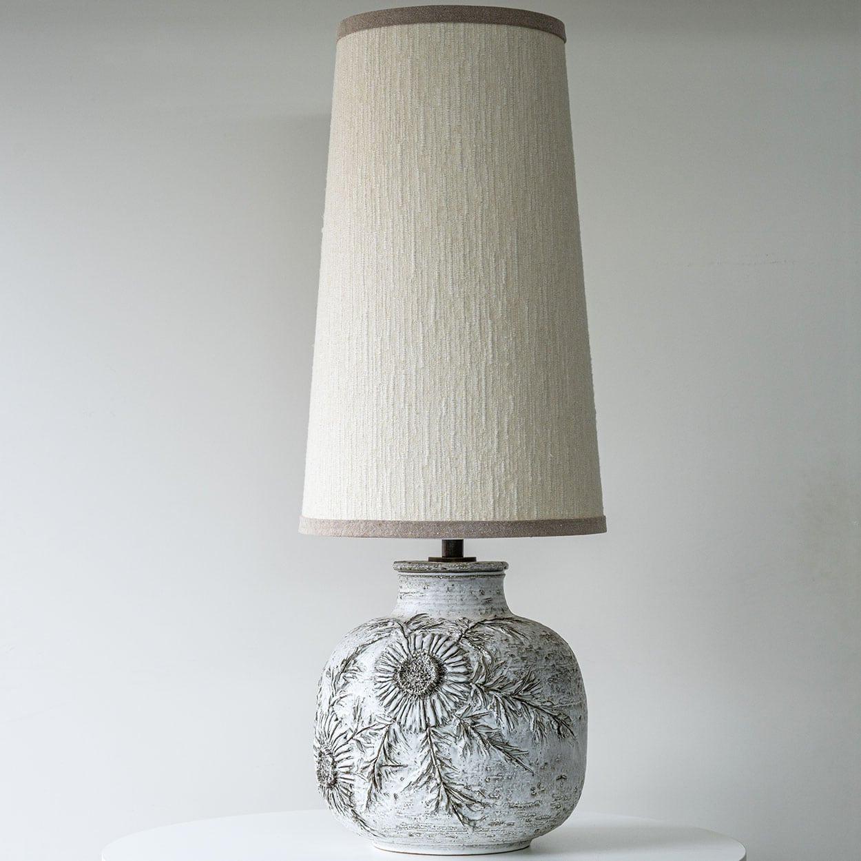 1 of the 3 XXL White Gray Ceramic Lamps with Custom Lampshade by R. Houben
