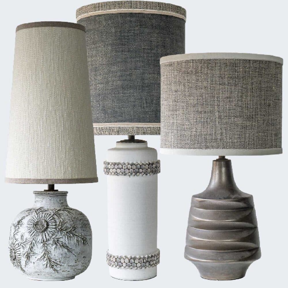 1 of the 3 XXL White Gray Ceramic Lamps with Custom Lampshade by R. Houben