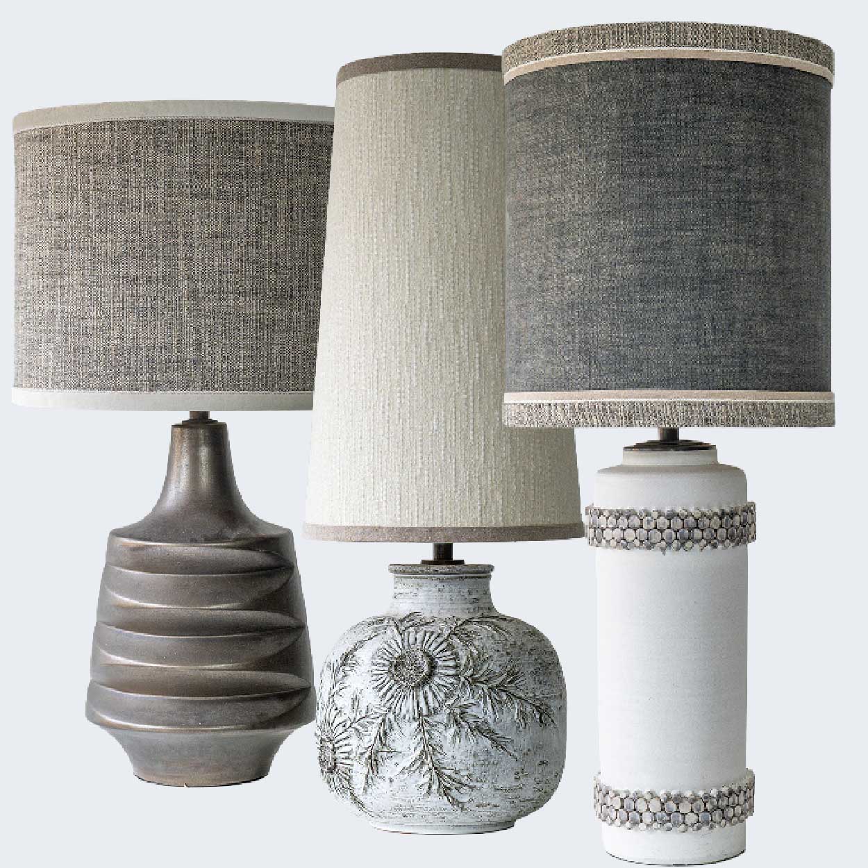 XL Ceramic Floor Lamp Glass Pebble Bands, Gray Custom Lampshade by R. Houben