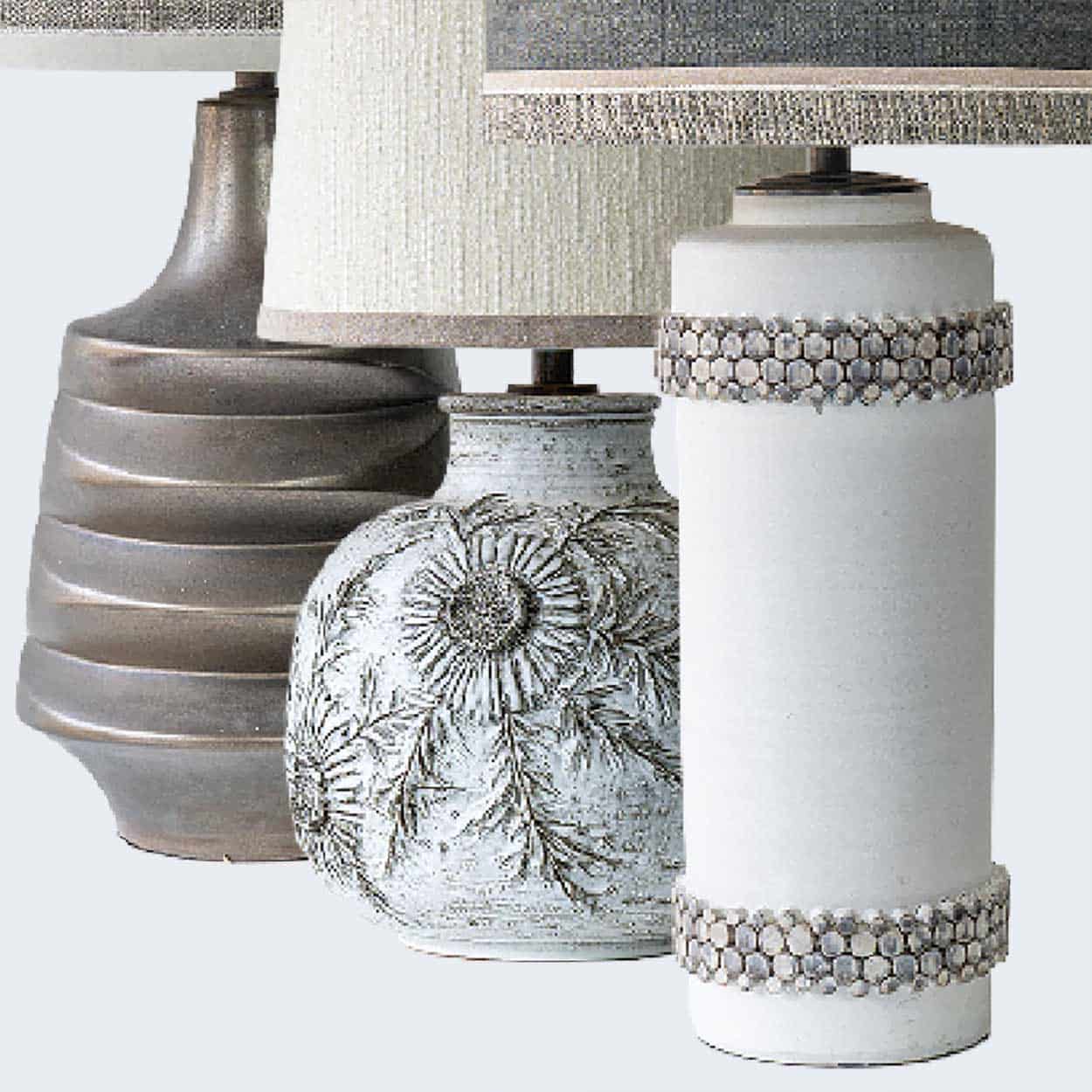 1 of the 3 XXL White Gray Ceramic Lamps with Custom Lampshade by R. Houben