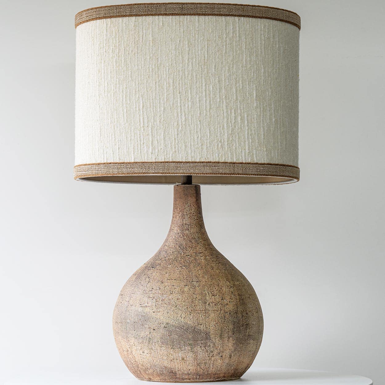XL Ceramic Terracotta Floor Lamp, Neutral Custom Lampshade by R. Houben