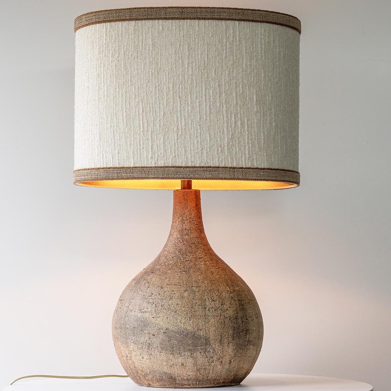 XL Ceramic Terracotta Floor Lamp, Neutral Custom Lampshade by R. Houben