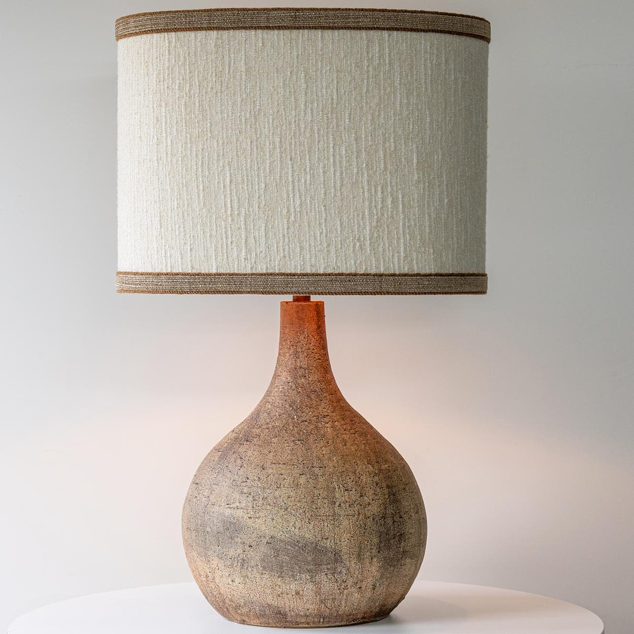 XL Ceramic Terracotta Floor Lamp, Neutral Custom Lampshade by R. Houben