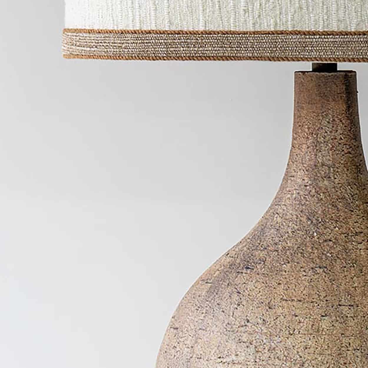 XL Ceramic Terracotta Floor Lamp, Neutral Custom Lampshade by R. Houben