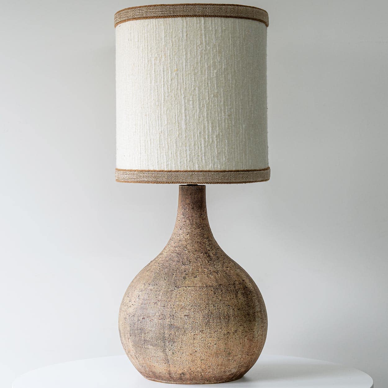 XL Ceramic Terracotta Floor Lamp, Neutral Custom Lampshade by R. Houben