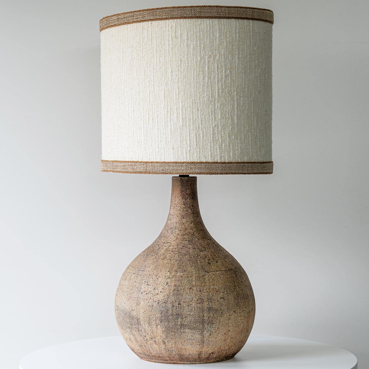 XL Ceramic Terracotta Floor Lamp, Neutral Custom Lampshade by R. Houben