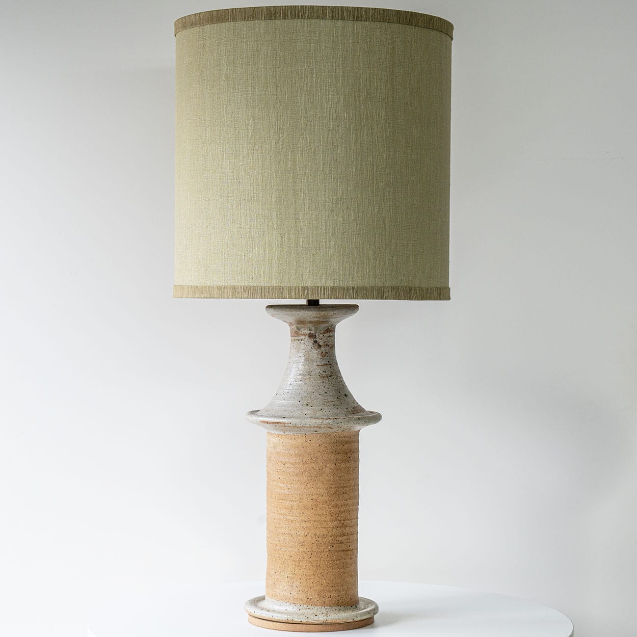 XL Ceramic Greige Terracotta Floor Lamp, Neutral Custom Lampshade by R. Houben