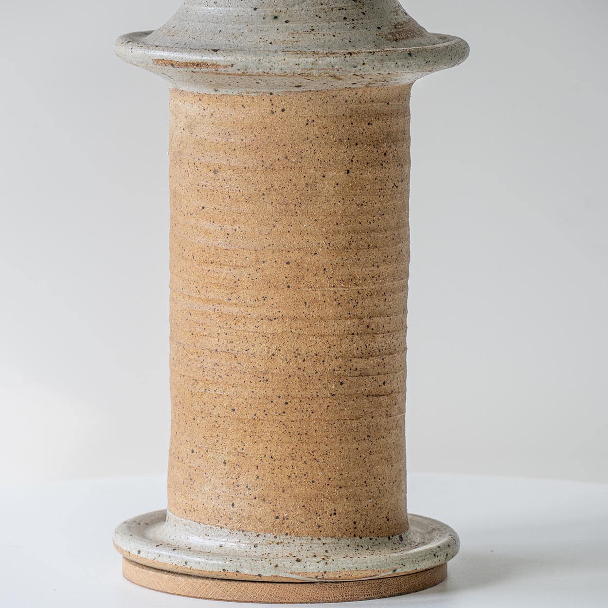 XL Ceramic Greige Terracotta Floor Lamp, Neutral Custom Lampshade by R. Houben