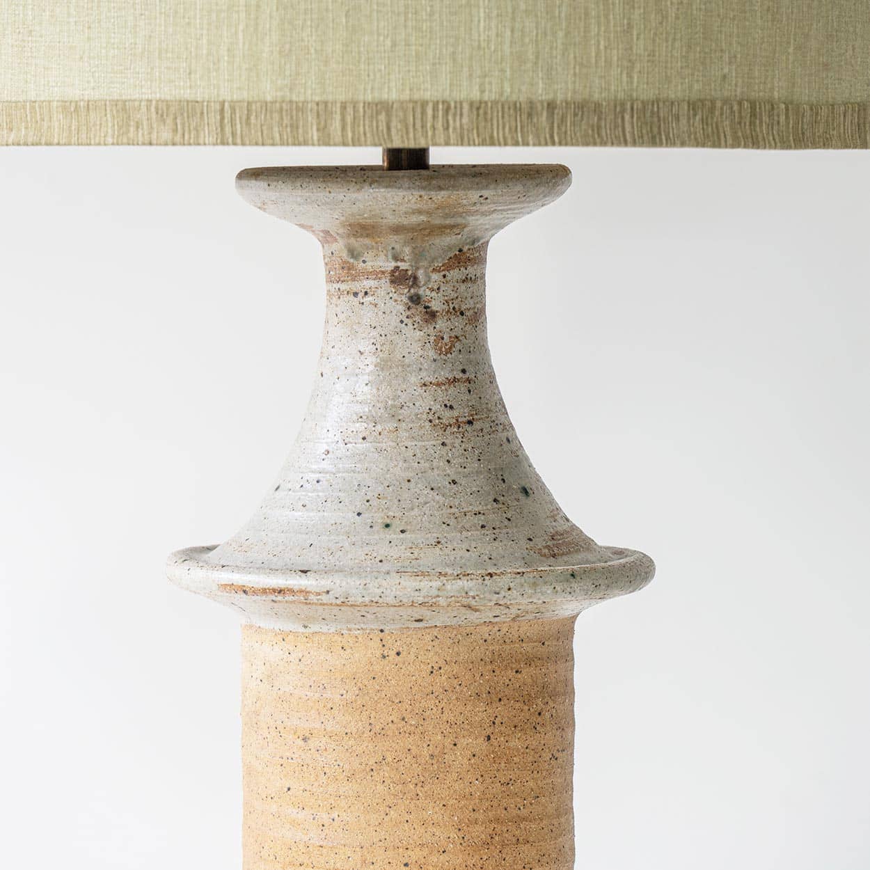 1 of the 3 Green Brown Ceramic Lamps with Custom Lampshades by R. Houben