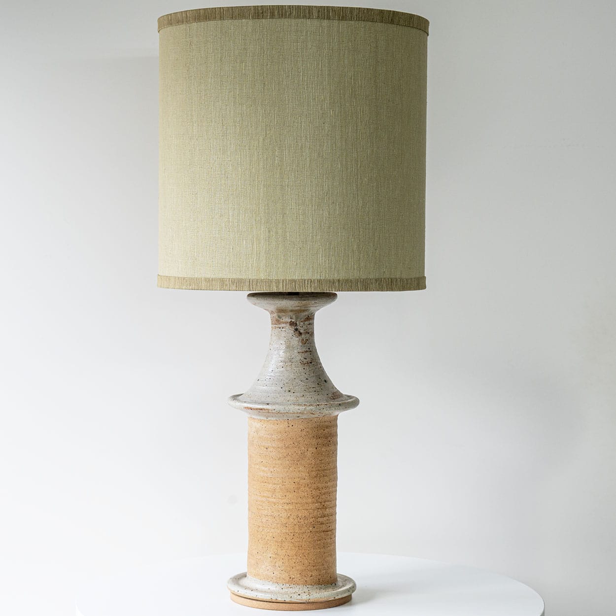 1 of the 3 Green Brown Ceramic Lamps with Custom Lampshades by R. Houben