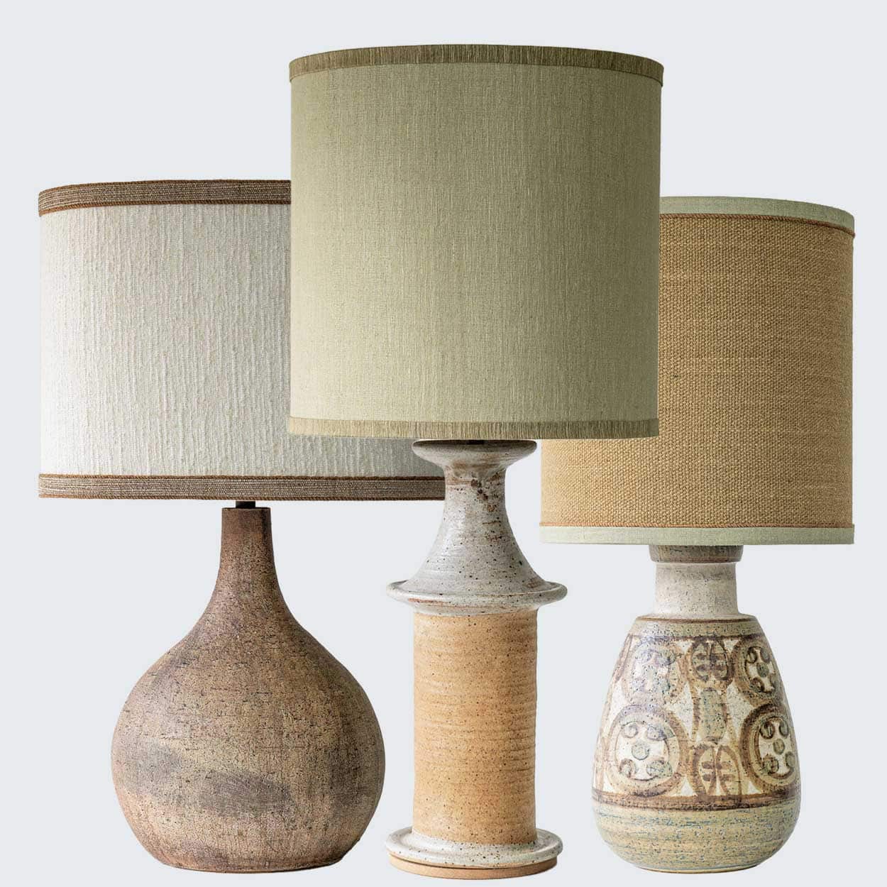 1 of the 3 Green Brown Ceramic Lamps with Custom Lampshades by R. Houben