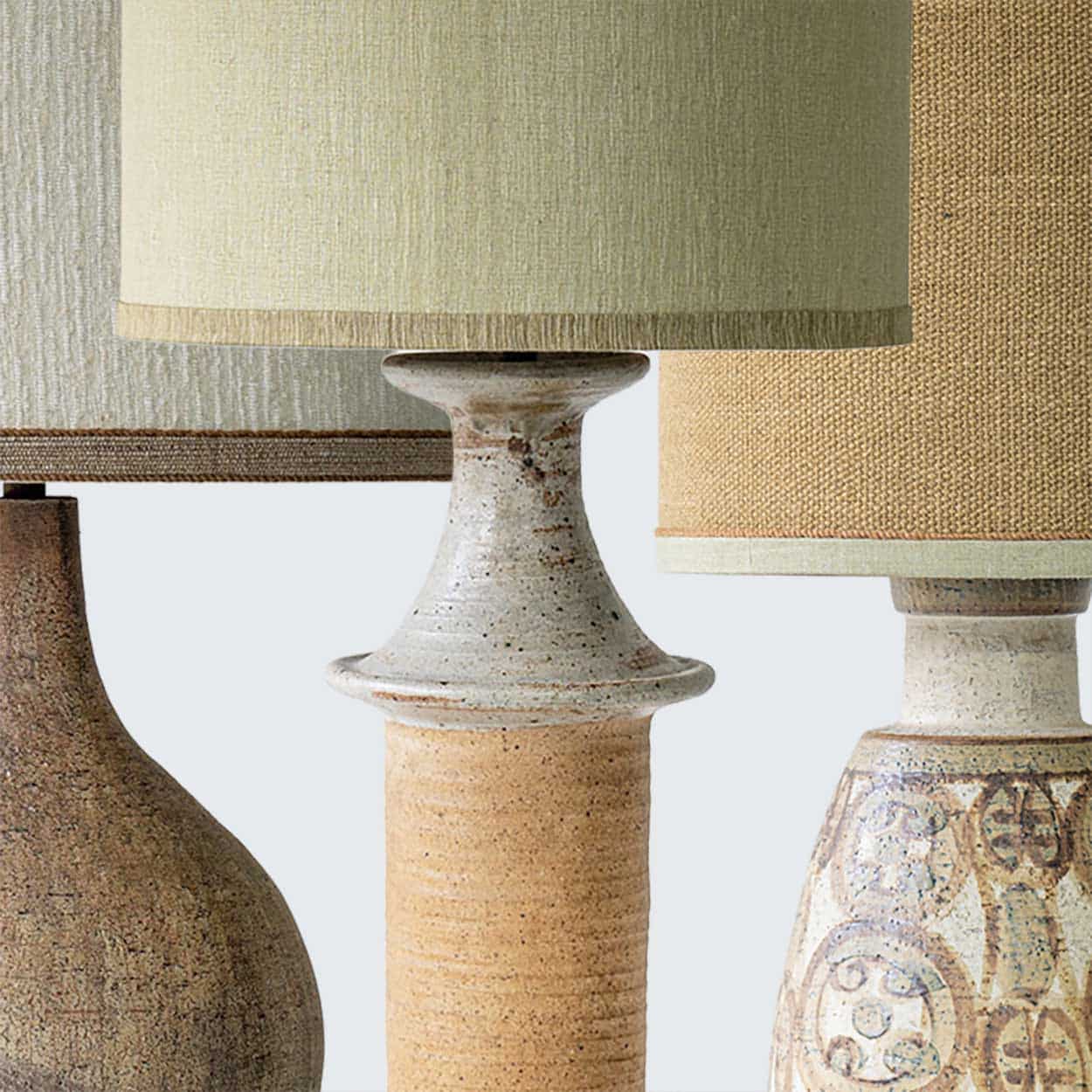1 of the 3 Green Brown Ceramic Lamps with Custom Lampshades by R. Houben