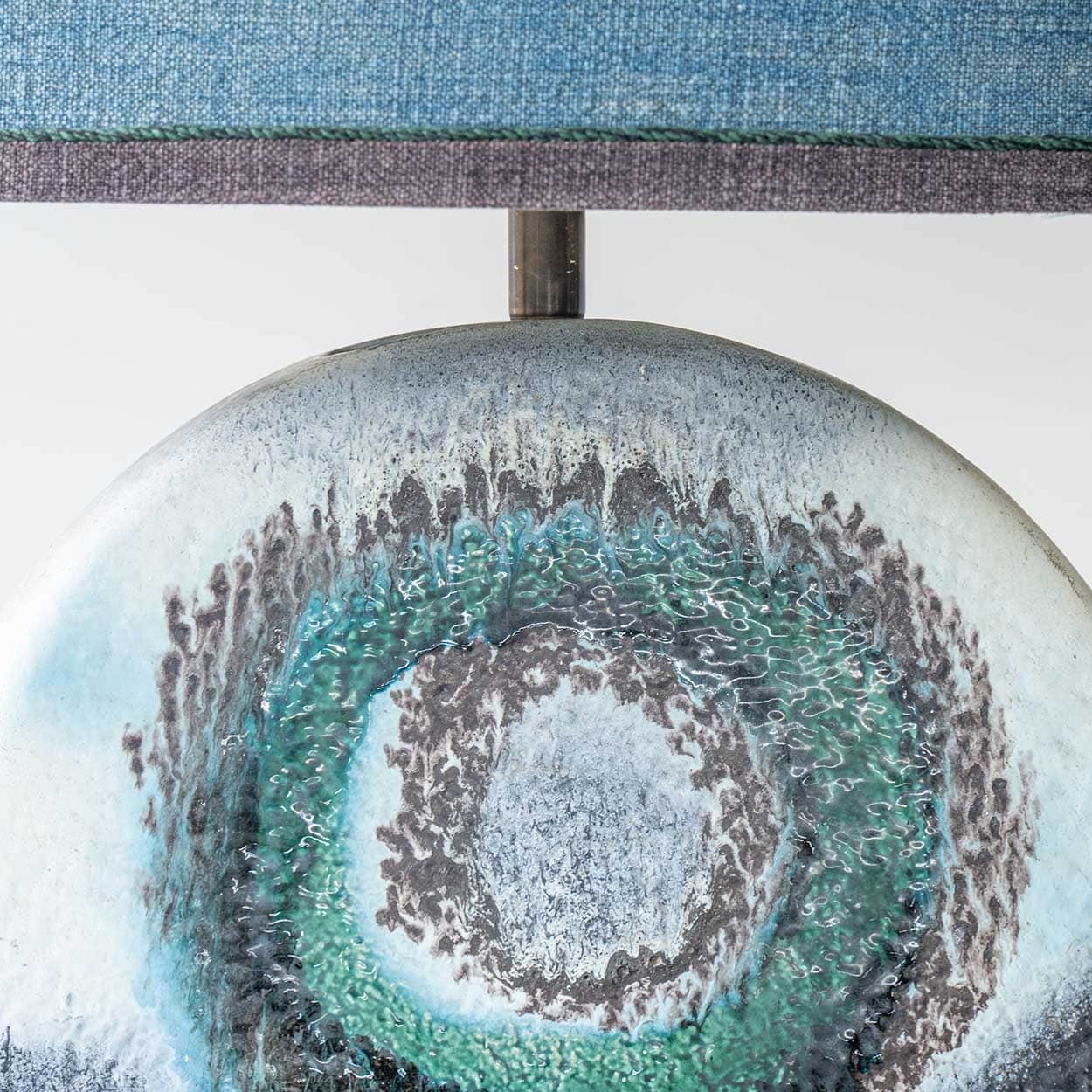 Large Blue Teal Glazed Ceramic Lamp, Custom Made Blue Lampshade by R. Houben