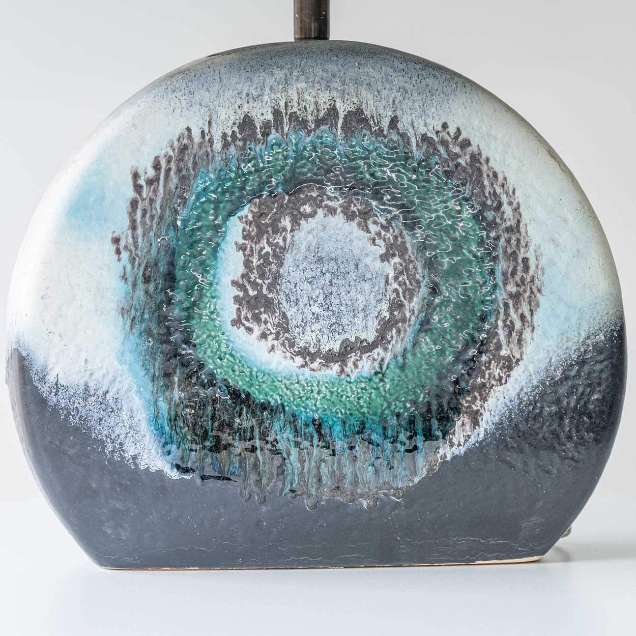 Large Blue Teal Glazed Ceramic Lamp, Custom Made Blue Lampshade by R. Houben