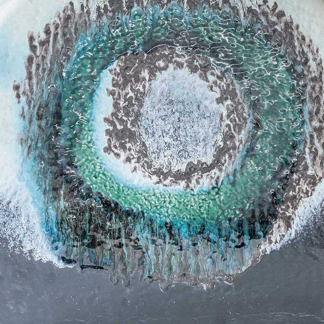 Large Blue Teal Glazed Ceramic Lamp, Custom Made Blue Lampshade by R. Houben