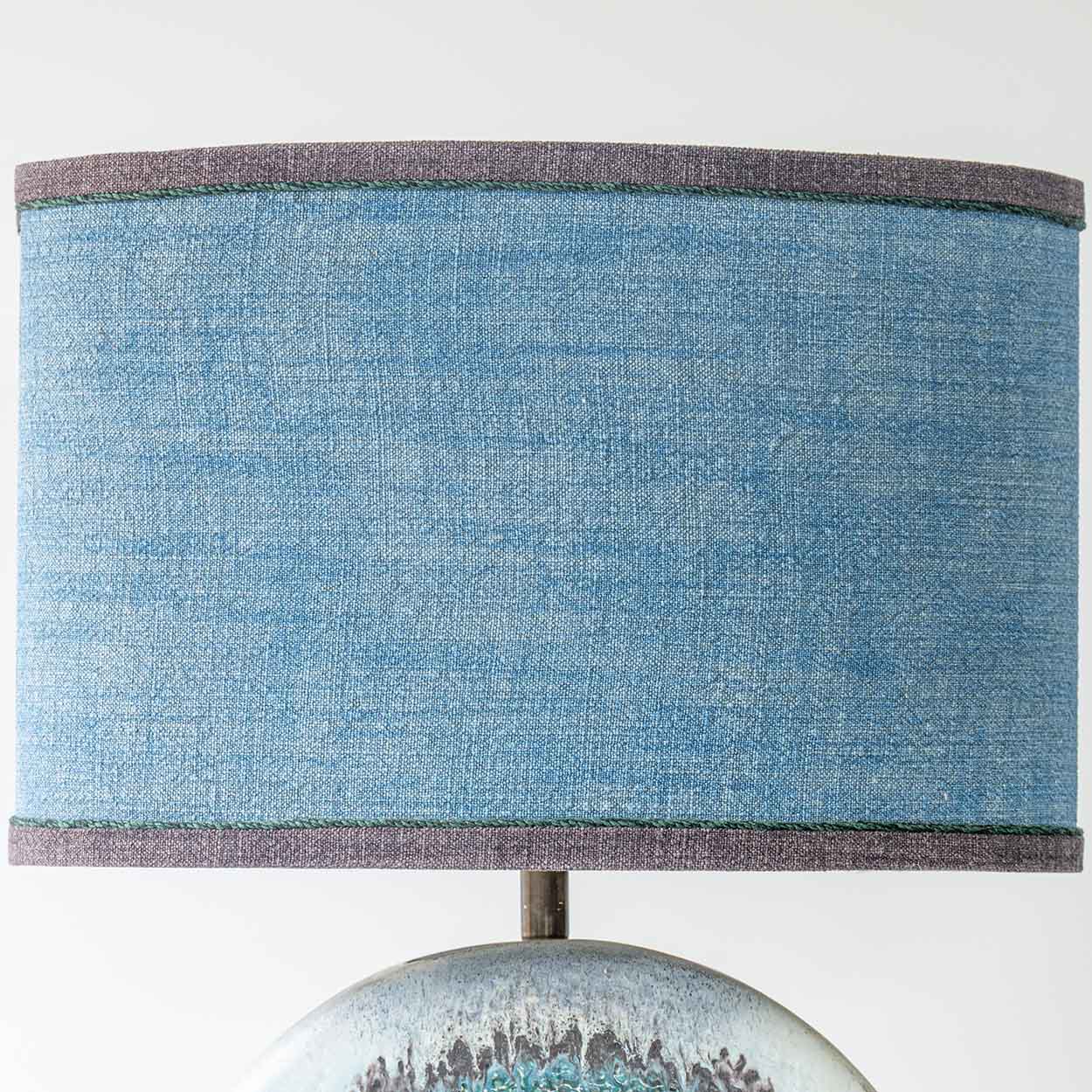 Large Blue Teal Glazed Ceramic Lamp, Custom Made Blue Lampshade by R. Houben