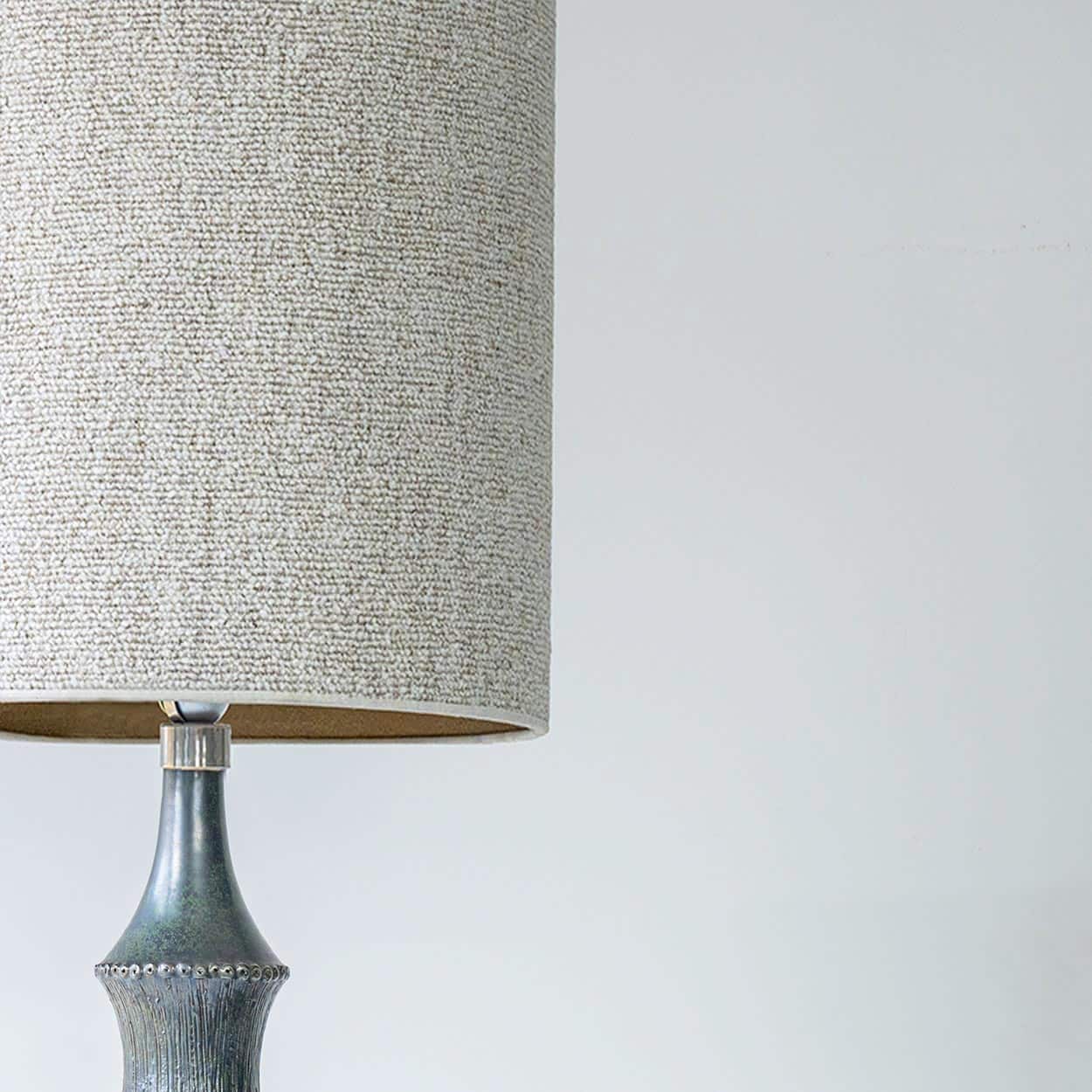Metallic Look Ceramic Table Lamp, Custom Made Bouclé Lampshade by R. Houben