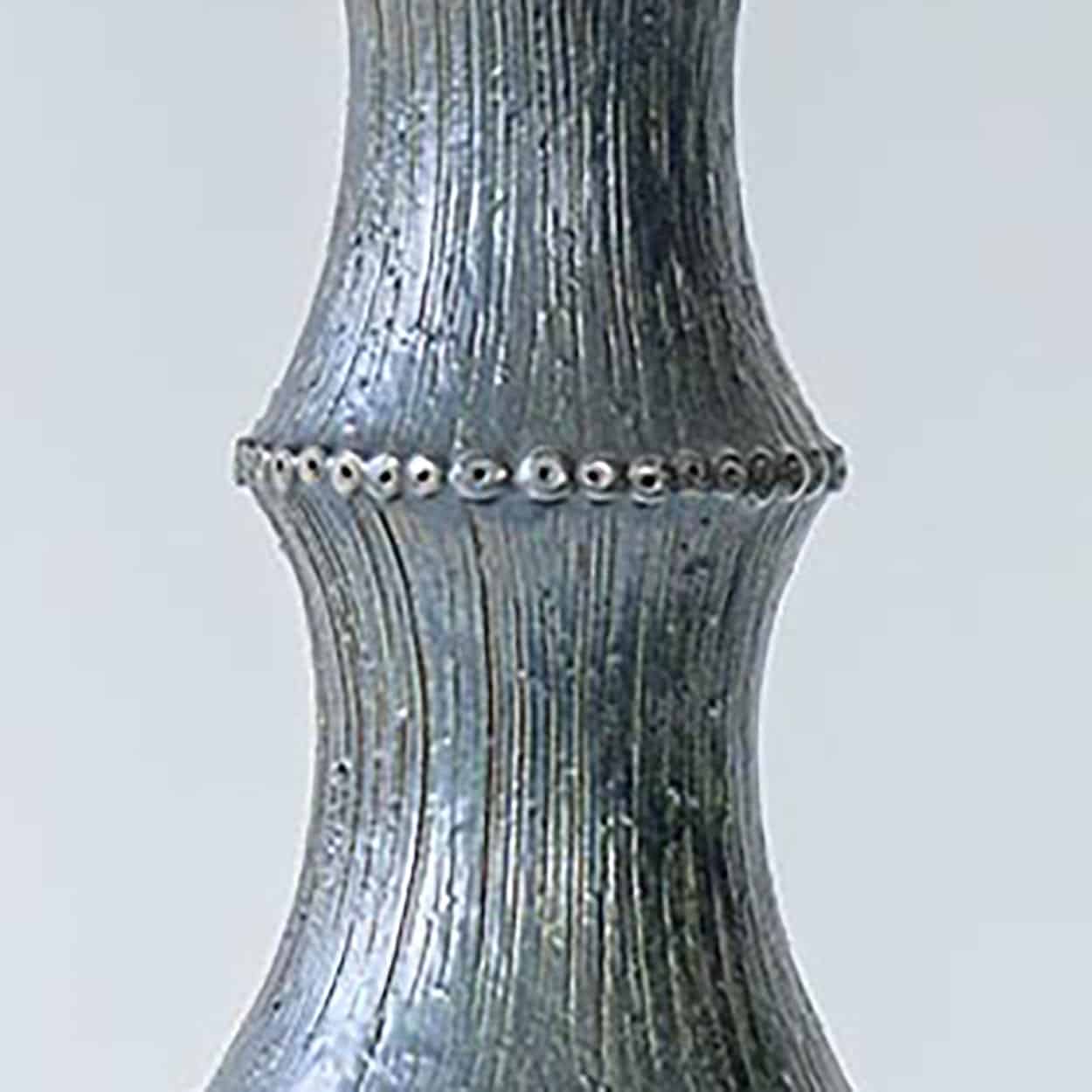 Metallic Look Ceramic Table Lamp, Custom Made Bouclé Lampshade by R. Houben