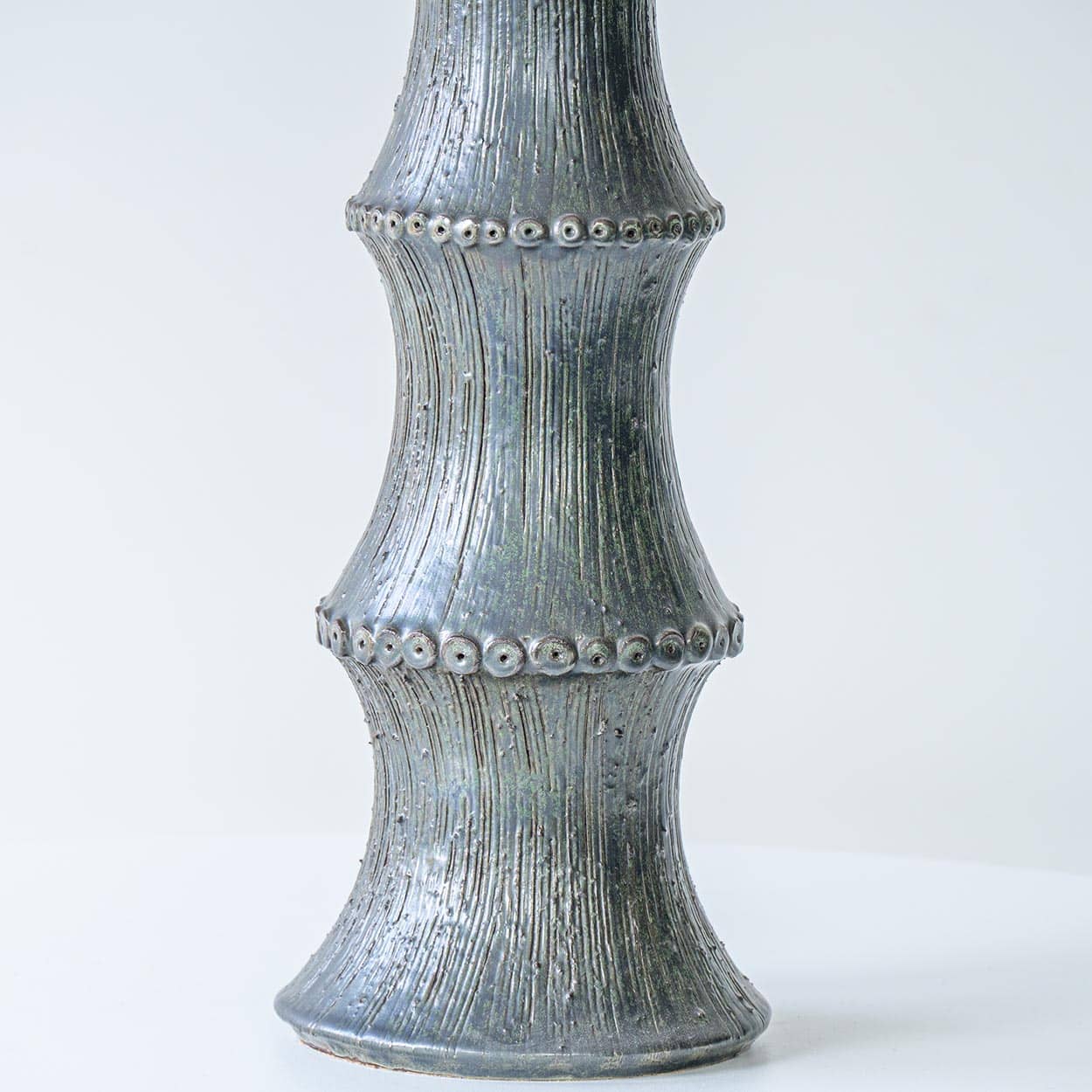 Metallic Look Ceramic Table Lamp, Custom Made Bouclé Lampshade by R. Houben
