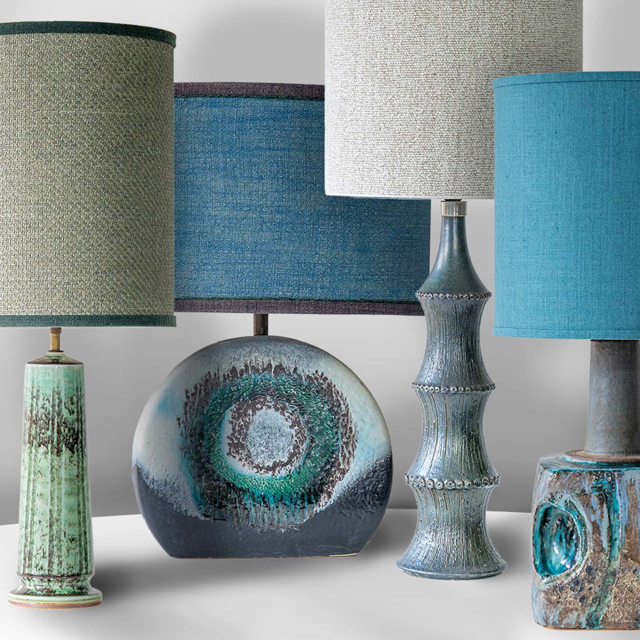 Blue Marbled Glazed Ceramic Table Lamp, Custom Made Blue Lampshade by R. Houben