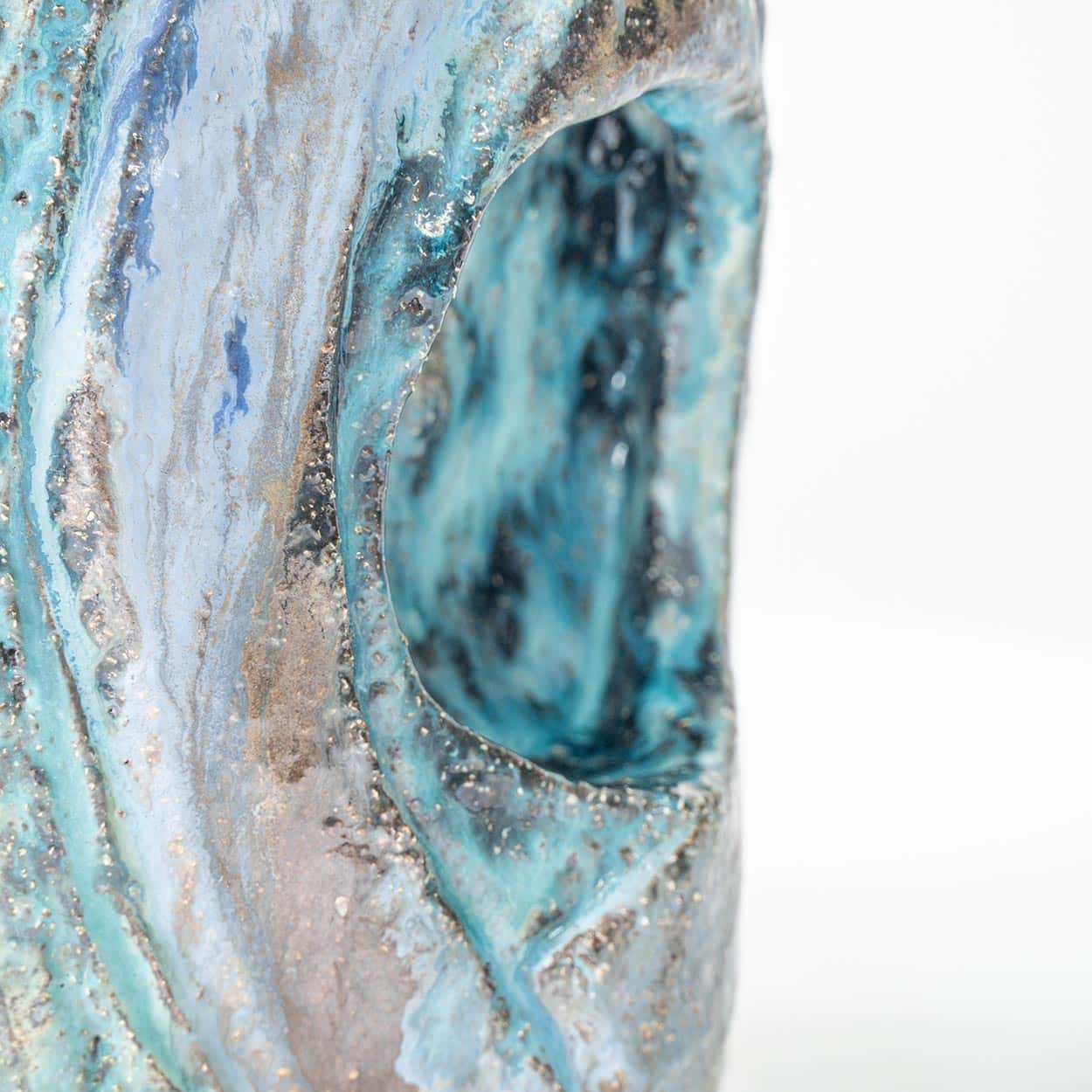 Blue Marbled Glazed Ceramic Table Lamp, Custom Made Blue Lampshade by R. Houben