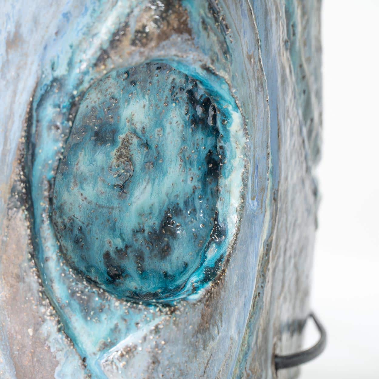 Blue Marbled Glazed Ceramic Table Lamp, Custom Made Blue Lampshade by R. Houben