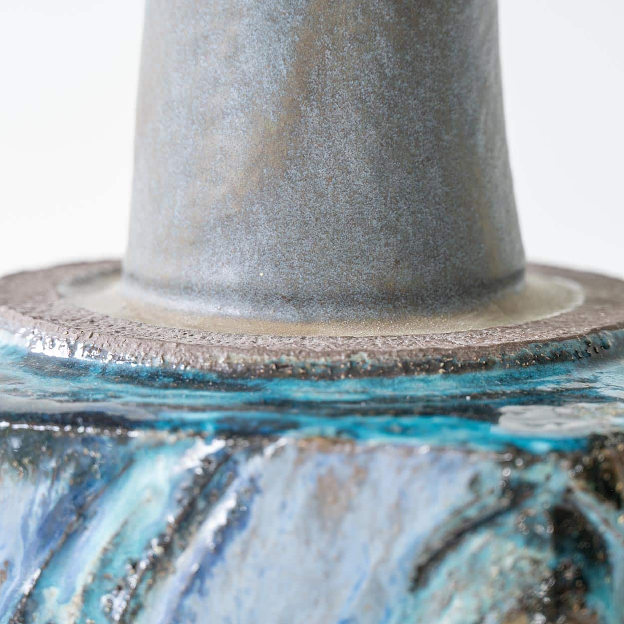 Blue Marbled Glazed Ceramic Table Lamp, Custom Made Blue Lampshade by R. Houben