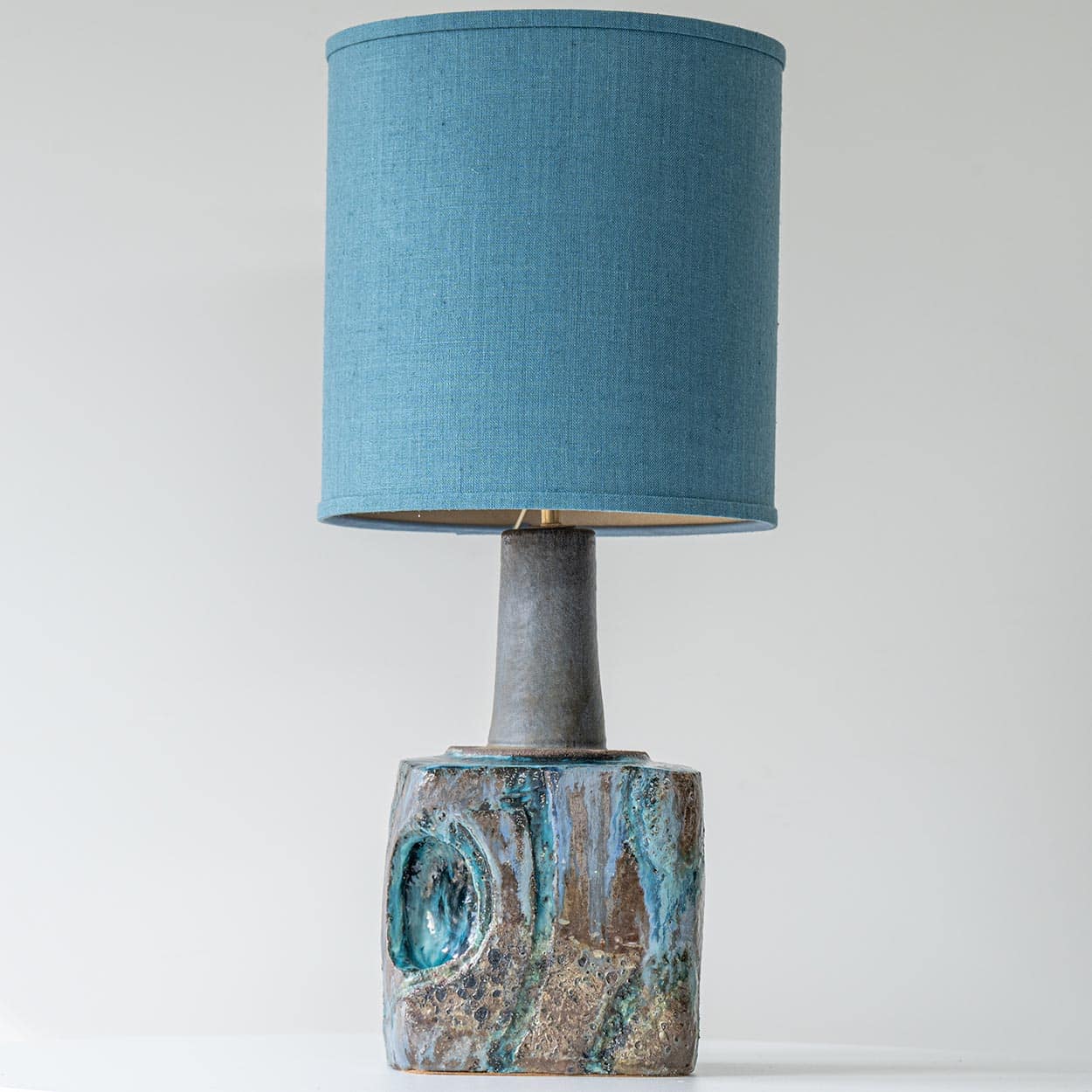Blue Marbled Glazed Ceramic Table Lamp, Custom Made Blue Lampshade by R. Houben