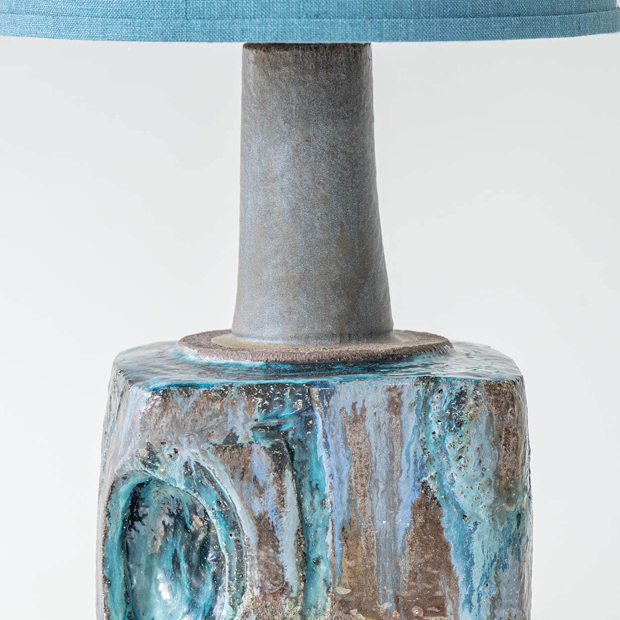 Blue Marbled Glazed Ceramic Table Lamp, Custom Made Blue Lampshade by R. Houben